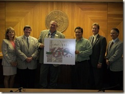 Marquez recognized by the board of county commissioners for his design of the Weld County 150 logo