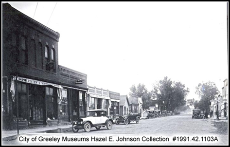 1914 - Downtown Erie Looking north on Briggs Street; City of Greeley Museums Hazel E. Johnson Collection #1991.42.0013A